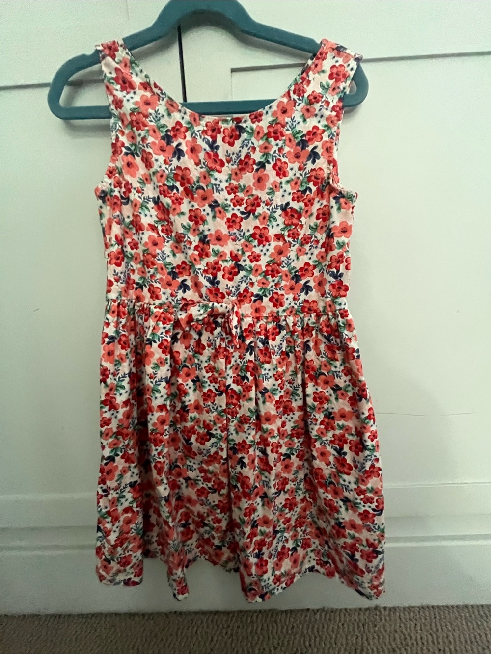 H&M Coral and White Floral Cotton Dress